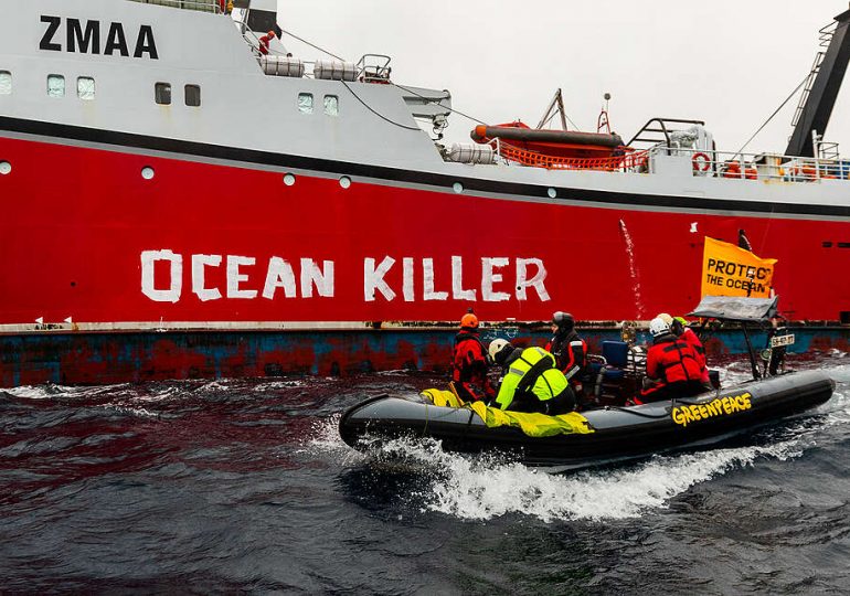 Greenpeace activists rebrand NZ bottom trawler “ocean killer” at sea